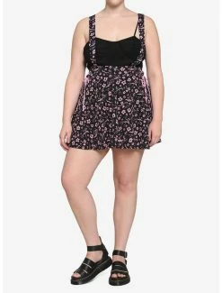 Outlet ⭐ Black & Pink Sakura Blossom Lace-Up Suspender 👗 Skirt Plus Size 👏 -HT Style Outlet Store 18083847 av1