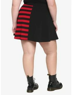 Deals ✔️ Black & Red Stripe Split Hook-And-Eye 👗 Skirt Plus Size ⭐ -HT Style Outlet Store 18083907 av1
