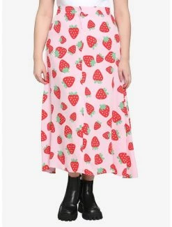 New 👏 Pink Strawberry Midi 👗 Skirt Plus Size 🤩