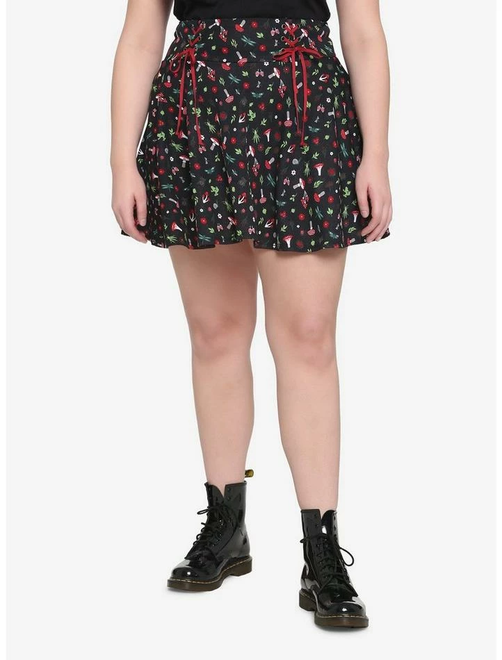 Discount 😍 Black & Red Cottagecore Lace-Up 👗 Skirt Plus Size 😉 3 Discount 😍 Black & Red Cottagecore Lace-Up 👗 Skirt Plus Size 😉