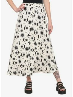 Deals 🌟 Celestial Button-Front Midi 👗 Skirt ❤️