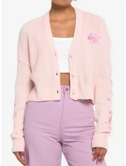 HT Style Outlet Store 10 Best Sale 👍 Pink Sakura Oversized 👧 Girls Crop Cardigan 🛒