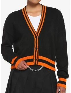Best reviews of โญ Black & Orange Varsity Stripe ๐ง Girls Crop Cardigan โ๏ธ