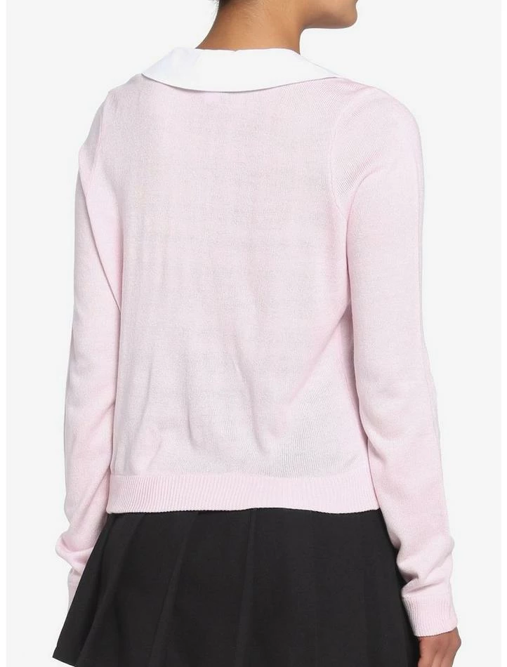 New 🛒 Pink Collared 👧 Girls Crop Cardigan ⌛ 5 New 🛒 Pink Collared 👧 Girls Crop Cardigan ⌛ - Image 3