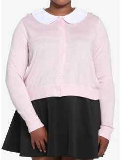 Discount 😀 Pink Collared 👧 Girls Crop Cardigan Plus Size 💯