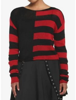 Top 10 🌟 Black & Red Stripe Split 👧 Girls Crop Sweater 💯