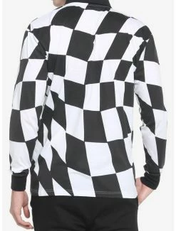 Flash Sale 🤩 Black & White Checkered Long-Sleeve Polo 👚 Shirt ⭐ -HT Style Outlet Store 18175852 av2