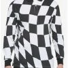 Flash Sale 🤩 Black & White Checkered Long-Sleeve Polo 👚 Shirt ⭐