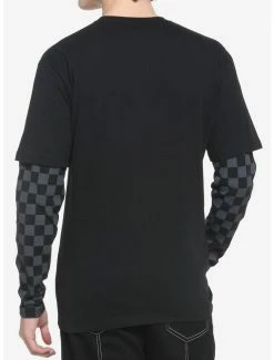 Hot Sale 🥰 Black & Grey Checkered Twofer Long-Sleeve T-Shirt 😀 -HT Style Outlet Store 18175879 av2