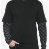 Hot Sale 🥰 Black & Grey Checkered Twofer Long-Sleeve T-Shirt 😀 -HT Style Outlet Store 18175879 hi