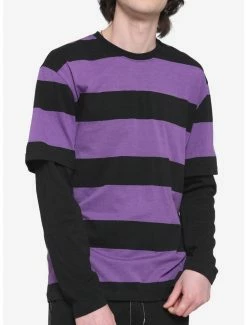 Best Sale 🎉 Purple & Black Stripe Twofer Long-Sleeve T-Shirt 🎉