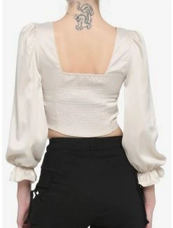 Budget 🥰 Cream Satin Corset 👧 Girls Crop Long-Sleeve Top 👏 -HT Style Outlet Store 18191414 av2