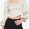 Budget 🥰 Cream Satin Corset 👧 Girls Crop Long-Sleeve Top 👏