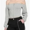 Hot Sale 😍 Grey Zipper Corset Long-Sleeve Top ✨ -HT Style Outlet Store 18191419 hi