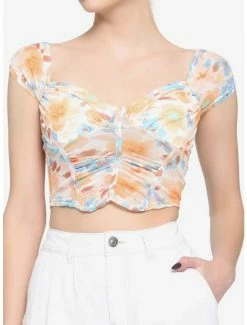 Best reviews of ✨ Peach & Blue Floral Mesh Corset Top 💯