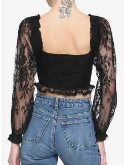 Cheap 🤩 Black Lace Corset 👧 Girls Crop Long-Sleeve Top ⭐ -HT Style Outlet Store 18203032 av2