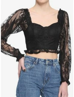 Cheap 🤩 Black Lace Corset 👧 Girls Crop Long-Sleeve Top ⭐