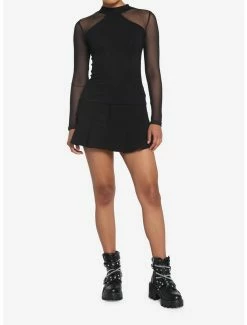 Budget ✔️ Black Mock Neck Mesh 👧 Girls Long-Sleeve Top 😀 -HT Style Outlet Store 18246918 av1