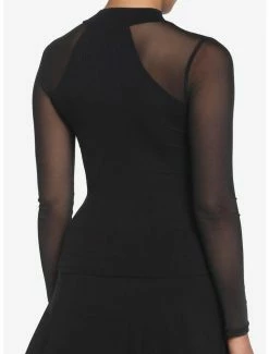 Budget ✔️ Black Mock Neck Mesh 👧 Girls Long-Sleeve Top 😀 -HT Style Outlet Store 18246918 av2