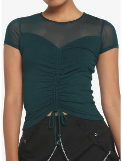 Best Pirce 🎁 Teal Ruched Mesh 👧 Girls Top 💯