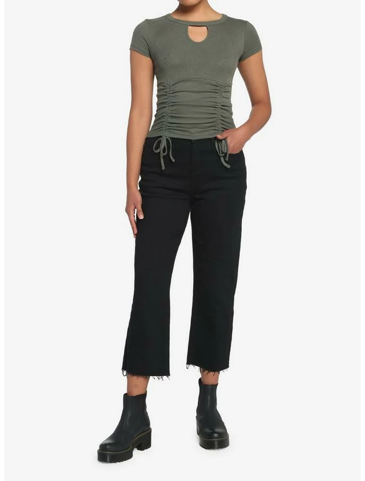 Cheapest 🎉 Olive Green Double Ruched 👧 Girls Crop Top ✔️ 4 Cheapest 🎉 Olive Green Double Ruched 👧 Girls Crop Top ✔️ - Image 2