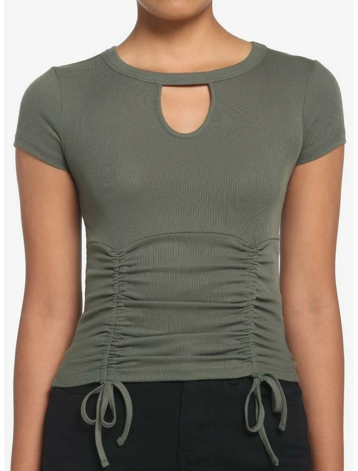 Cheapest 🎉 Olive Green Double Ruched 👧 Girls Crop Top ✔️ 3 Cheapest 🎉 Olive Green Double Ruched 👧 Girls Crop Top ✔️