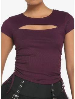 Cheap 😉 Purple Keyhole Double Ruched 👧 Girls Top 😉