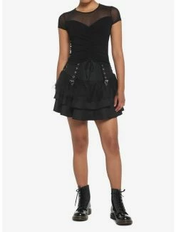 Coupon 🥰 Black Ruched Mesh 👧 Girls Top ✔️ -HT Style Outlet Store 18250558 av1