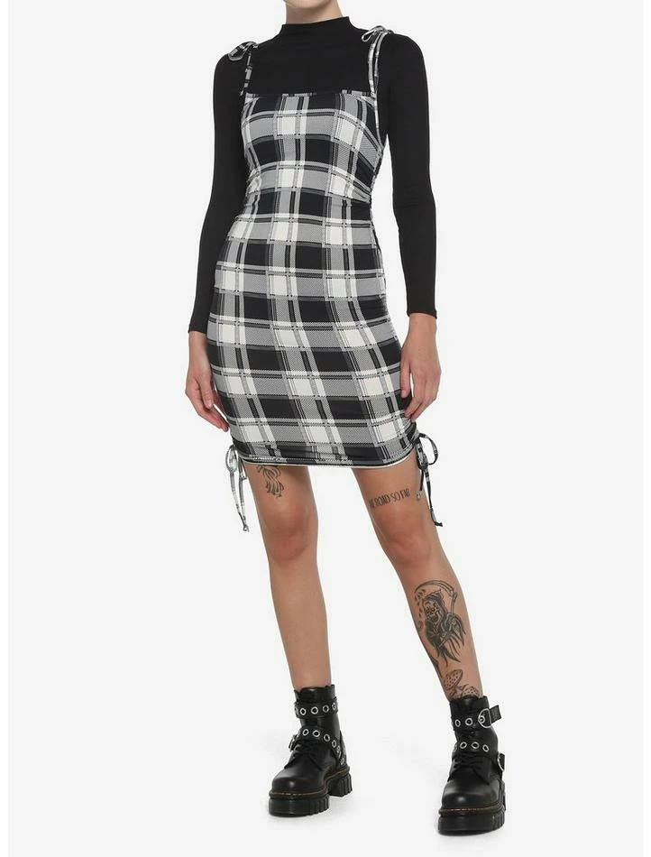 Best Pirce ๐ Black & White Plaid Twofer Long-Sleeve ๐ Dress โ 4 Best Pirce ๐ Black & White Plaid Twofer Long-Sleeve ๐ Dress โ - Image 2