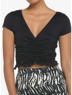 Wholesale 😀 Black Ruched-Front 👧 Girls Crop Top 🥰