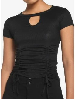 Deals 🤩 Black Double Ruched 👧 Girls Crop Top 👏