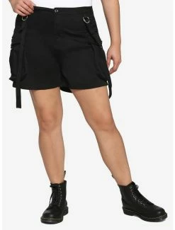 Budget ⭐ Black Suspender Strap Cargo Shorts Plus Size ⌛