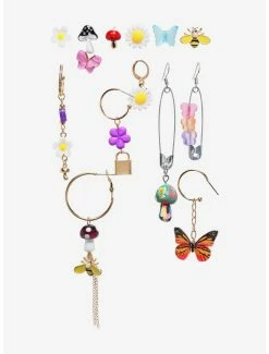 Discount 🤩 Vibrant Cottagecore Mushroom Butterfly Mismatch Earring Set 🌟