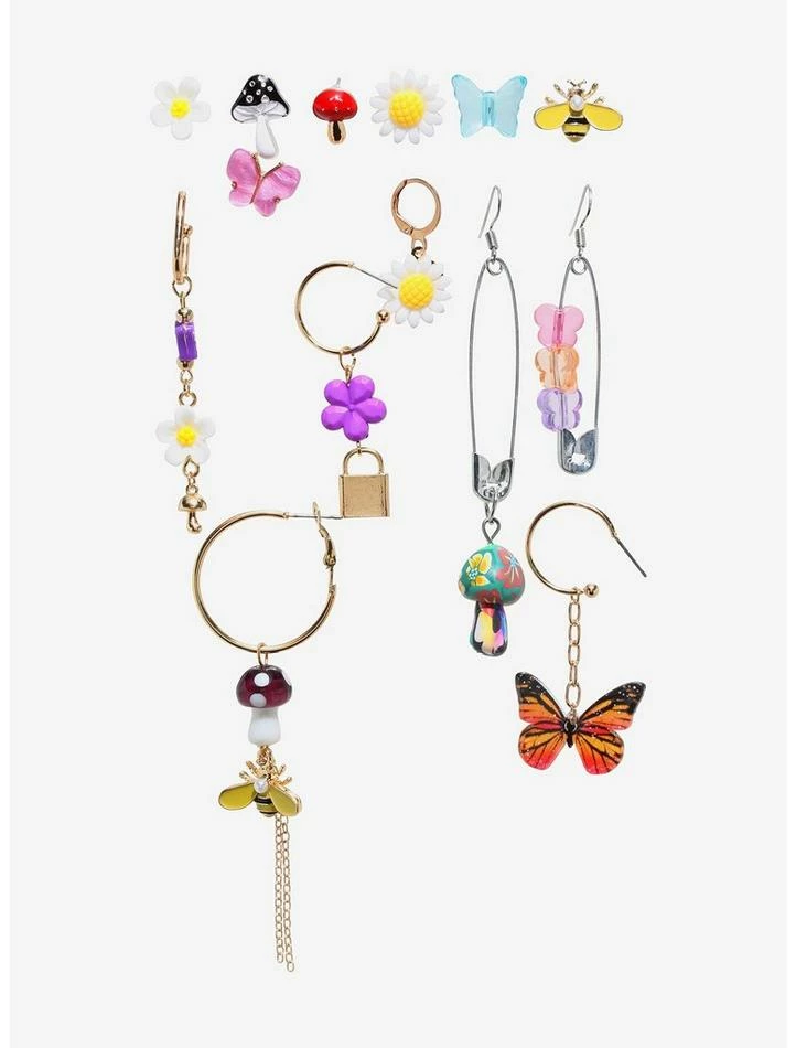 Discount 🤩 Vibrant Cottagecore Mushroom Butterfly Mismatch Earring Set 🌟 3 Discount 🤩 Vibrant Cottagecore Mushroom Butterfly Mismatch Earring Set 🌟