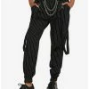 Flash Sale 🛒 Black & White Pinstripe Suspender Jogger Pants ⭐ -HT Style Outlet Store 18336772 hi