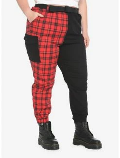 Brand new 🌟 Black & Red Plaid Split Cargo Jogger Pants Plus Size 🤩 -HT Style Outlet Store 18338110 av2