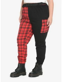Brand new 🌟 Black & Red Plaid Split Cargo Jogger Pants Plus Size 🤩 -HT Style Outlet Store 18338110 av3