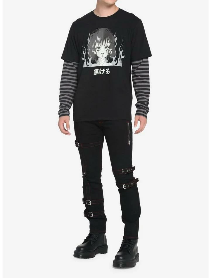 Outlet ๐ฅฐ Black & Grey Stripe Anime Girl Twofer Long-Sleeve T-Shirt ๐คฉ 4 Outlet ๐ฅฐ Black & Grey Stripe Anime Girl Twofer Long-Sleeve T-Shirt ๐คฉ - Image 2