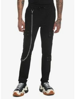 Buy 🛒 Black Grommet Pockets Skinny Jogger Pants 🤩 -HT Style Outlet Store 18380140 av1