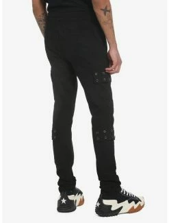 Buy 🛒 Black Grommet Pockets Skinny Jogger Pants 🤩 -HT Style Outlet Store 18380140 av2