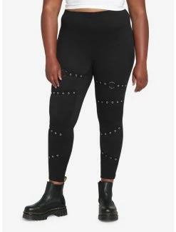 Discount 🧨 Black Strappy Grommet Leggings Plus Size 🌟