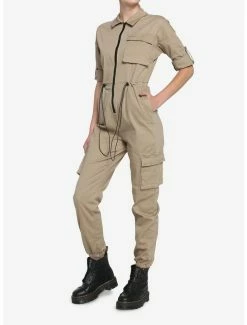Wholesale 🛒 Tan Utility Pocket Jumpsuit 👏 -HT Style Outlet Store 18422295 av1