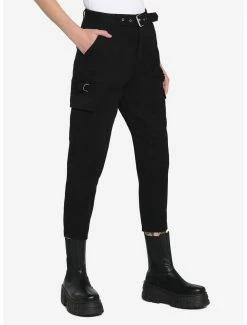 Top 10 ⌛ Black Tapered Leg Belted Cargo Pants ⌛
