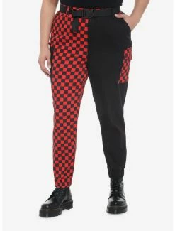 Best deal ❤️ Black & Red Checkered Split Jogger Pants Plus Size 💯