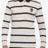 Brand new ✔️ Black & Tan Stripe Skull Long-Sleeve Polo 👚 Shirt ⌛