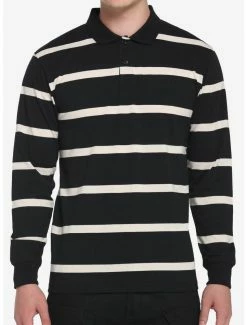 Brand new ⌛ Black & Tan Stripe Long-Sleeve Polo 👕 Shirt 👏