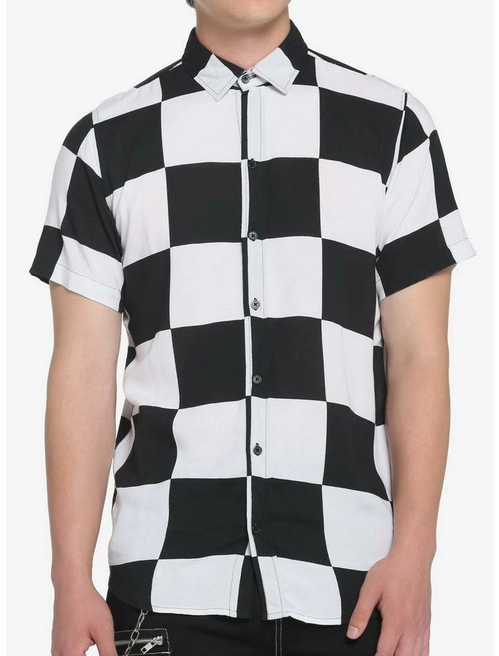 Wholesale ๐ Black & White Checkered Woven Button-Up โค๏ธ 3 Wholesale ๐ Black & White Checkered Woven Button-Up โค๏ธ