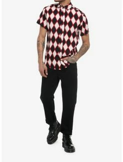 Flash Sale 🤩 Black Red & White Diamond Print Woven Button-Up 🥰 -HT Style Outlet Store 18436038 av1