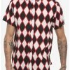 Flash Sale 🤩 Black Red & White Diamond Print Woven Button-Up 🥰 -HT Style Outlet Store 18436038 hi