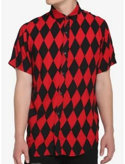Wholesale ✨ Black & Red Diamond Woven Button-Up ⭐